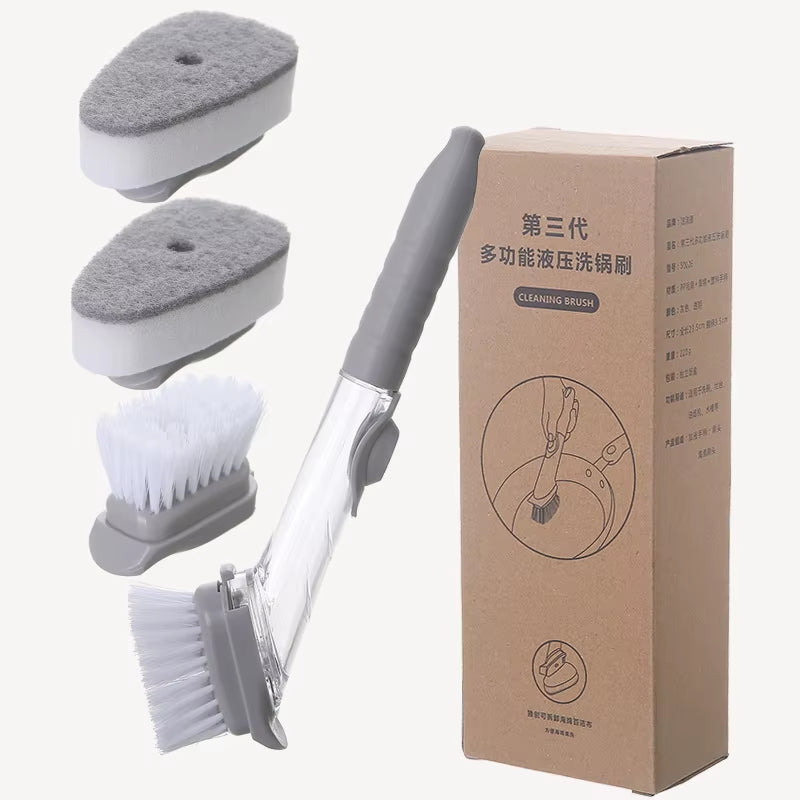 Kitchen Cleaning Brush with Dishwashing Sponge 2 in 1 Long Handle Dish Washing Brush Household Cleaning Tools