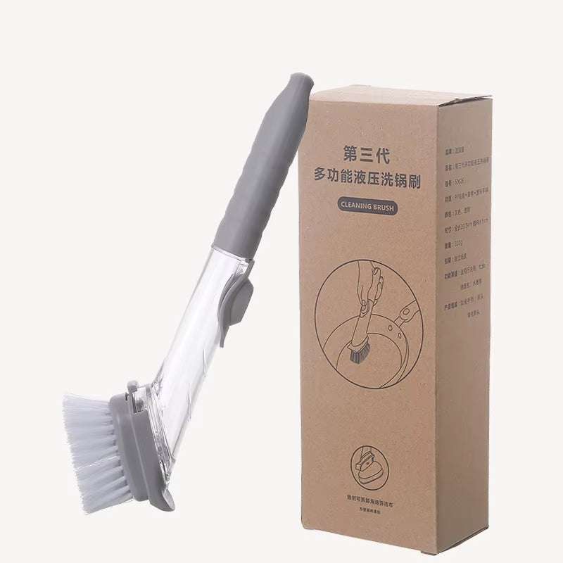 Kitchen Cleaning Brush with Dishwashing Sponge 2 in 1 Long Handle Dish Washing Brush Household Cleaning Tools