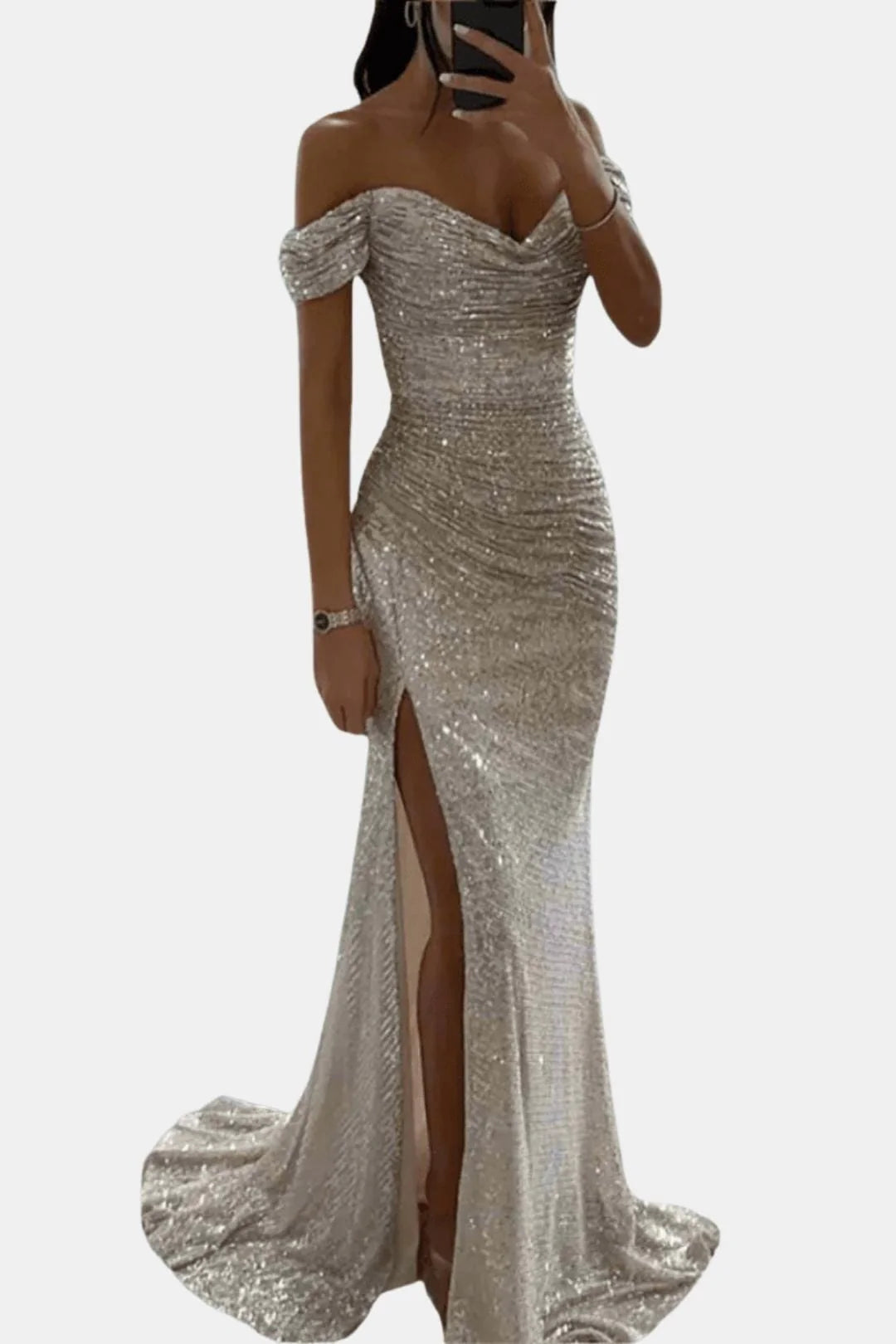 Domenica – Off-Shoulder Sequin Maxi Dress