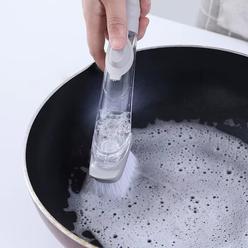 Kitchen Cleaning Brush with Dishwashing Sponge 2 in 1 Long Handle Dish Washing Brush Household Cleaning Tools