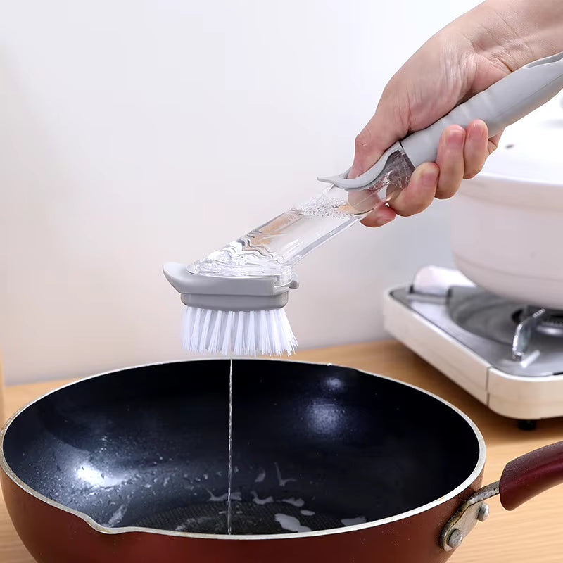 Kitchen Cleaning Brush with Dishwashing Sponge 2 in 1 Long Handle Dish Washing Brush Household Cleaning Tools